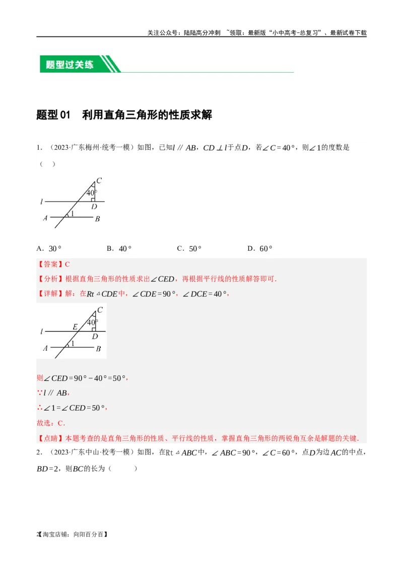 第19讲直角三角形（练习）（解析版）_02中考总复习（2026版更新中）_02-数学-中考总复习_2024年中考复习资料_一轮复习资料_配套练习（原卷版+解析版）_教师版（含答案解析）