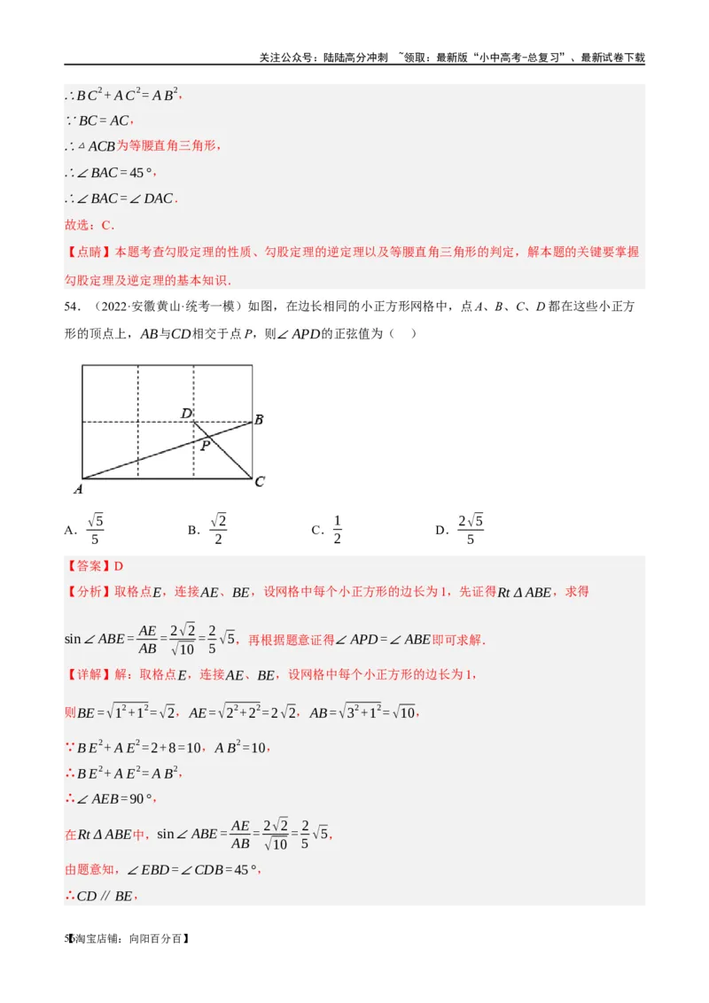 第19讲直角三角形（练习）（解析版）_02中考总复习（2026版更新中）_02-数学-中考总复习_2024年中考复习资料_一轮复习资料_配套练习（原卷版+解析版）_教师版（含答案解析）
