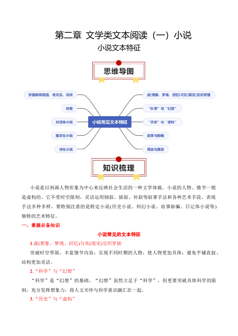 专题05：小说文本特征（原卷版）-上好课2025年高考语文一轮复习知识清单_1.2025语文总复习_2025年新高考资料_一轮复习_2025年高考语文一轮复习知识清单