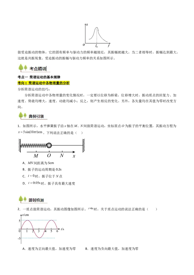 考点29机械振动（核心考点精讲精练）（原卷版）_4.2025物理总复习_2025年新高考资料_一轮复习_备战2025年高考物理一轮复习考点帮（新高考通用）