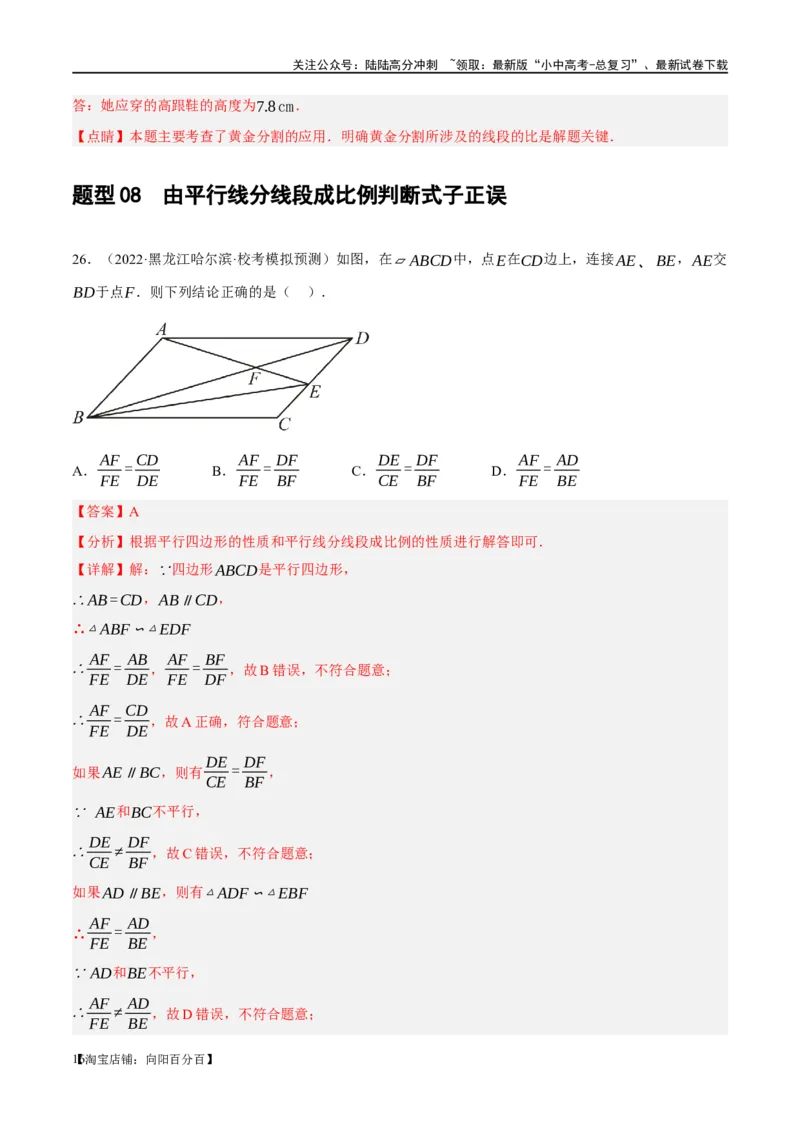 第20讲图形的相似与位似（练习）（解析版）_02中考总复习（2026版更新中）_02-数学-中考总复习_2024年中考复习资料_一轮复习资料_配套练习（原卷版+解析版）_教师版（含答案解析）