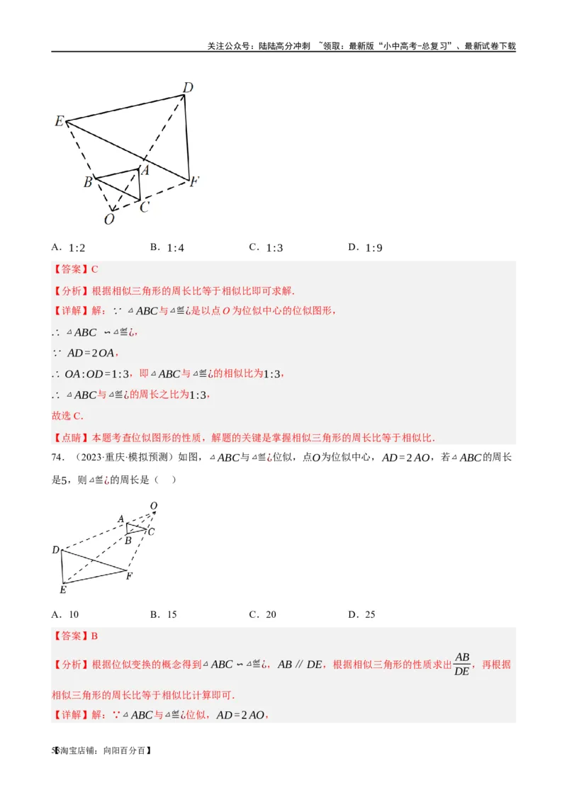 第20讲图形的相似与位似（练习）（解析版）_02中考总复习（2026版更新中）_02-数学-中考总复习_2024年中考复习资料_一轮复习资料_配套练习（原卷版+解析版）_教师版（含答案解析）