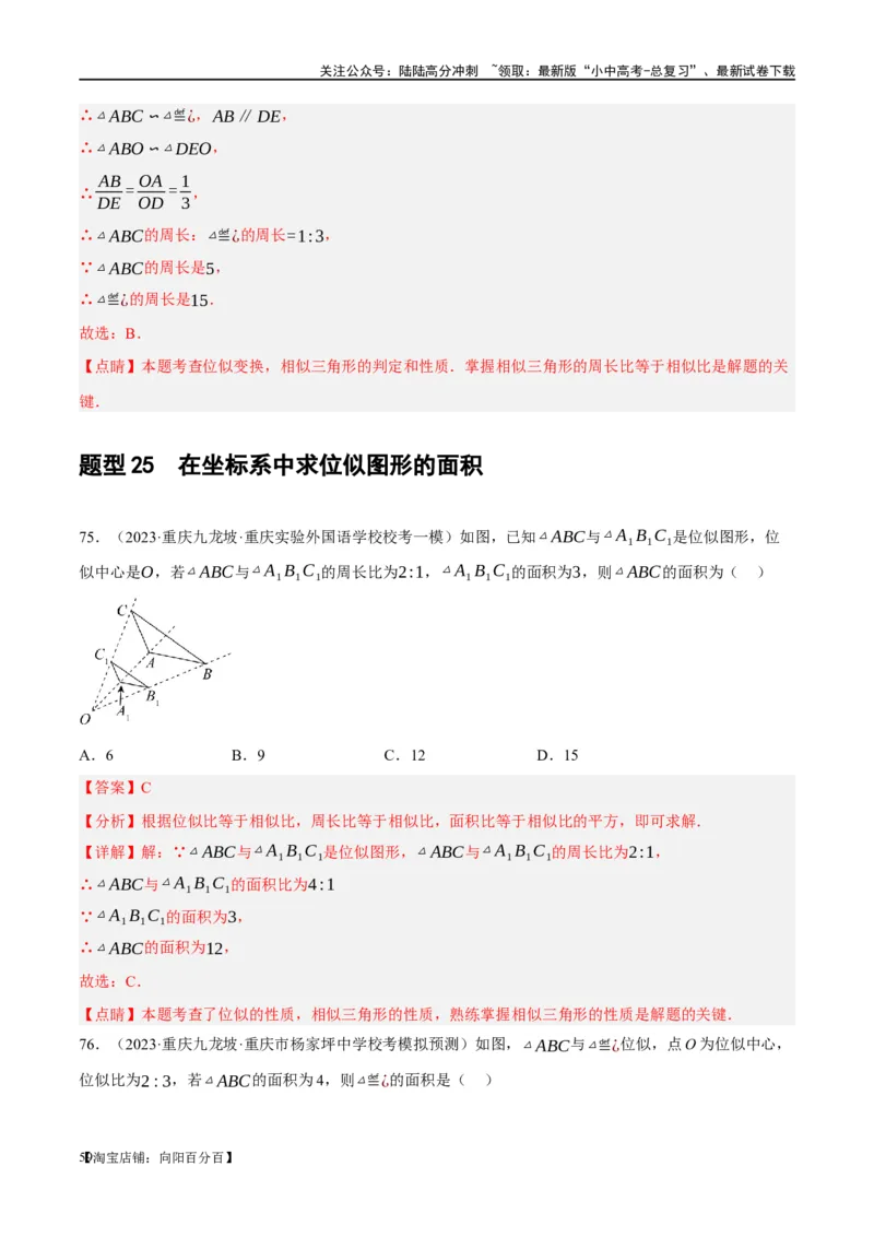 第20讲图形的相似与位似（练习）（解析版）_02中考总复习（2026版更新中）_02-数学-中考总复习_2024年中考复习资料_一轮复习资料_配套练习（原卷版+解析版）_教师版（含答案解析）