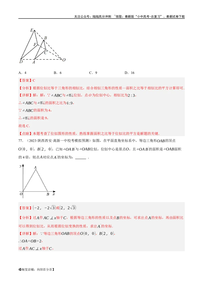 第20讲图形的相似与位似（练习）（解析版）_02中考总复习（2026版更新中）_02-数学-中考总复习_2024年中考复习资料_一轮复习资料_配套练习（原卷版+解析版）_教师版（含答案解析）
