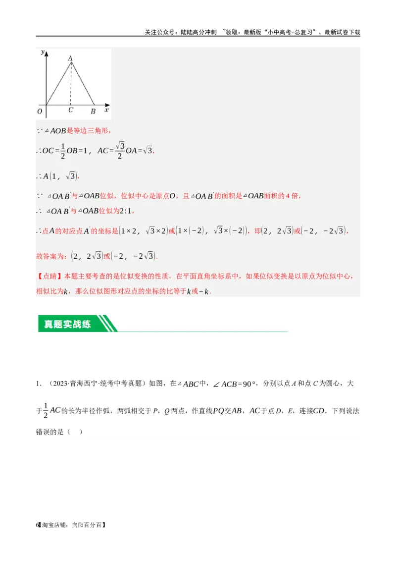 第20讲图形的相似与位似（练习）（解析版）_02中考总复习（2026版更新中）_02-数学-中考总复习_2024年中考复习资料_一轮复习资料_配套练习（原卷版+解析版）_教师版（含答案解析）