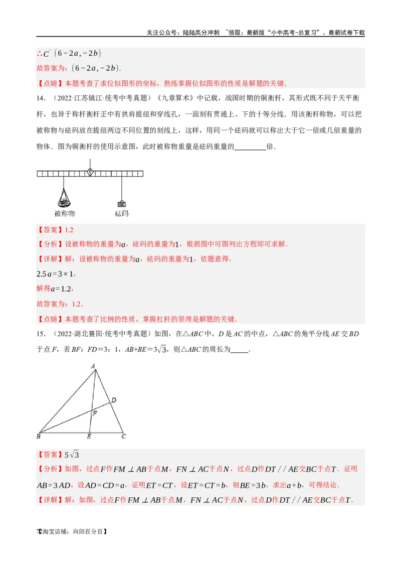 第20讲图形的相似与位似（练习）（解析版）_02中考总复习（2026版更新中）_02-数学-中考总复习_2024年中考复习资料_一轮复习资料_配套练习（原卷版+解析版）_教师版（含答案解析）