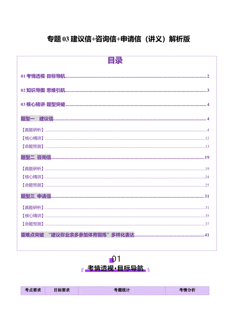 专题03建议信+咨询信+申请信（讲义）（解析版）_3.2025英语总复习_2025年新高考资料_二轮复习_2025年高考英语二轮复习课件ppt+讲义+练习_7.写作_应用文写作