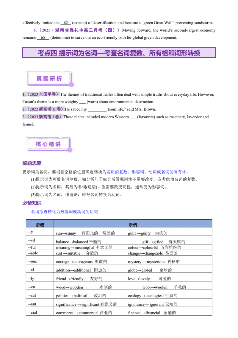 专题01语法填空之有提示词填空（讲义）（原卷版）_3.2025英语总复习_2025年新高考资料_二轮复习_2025年高考英语二轮复习课件ppt+讲义+练习_6.语法填空