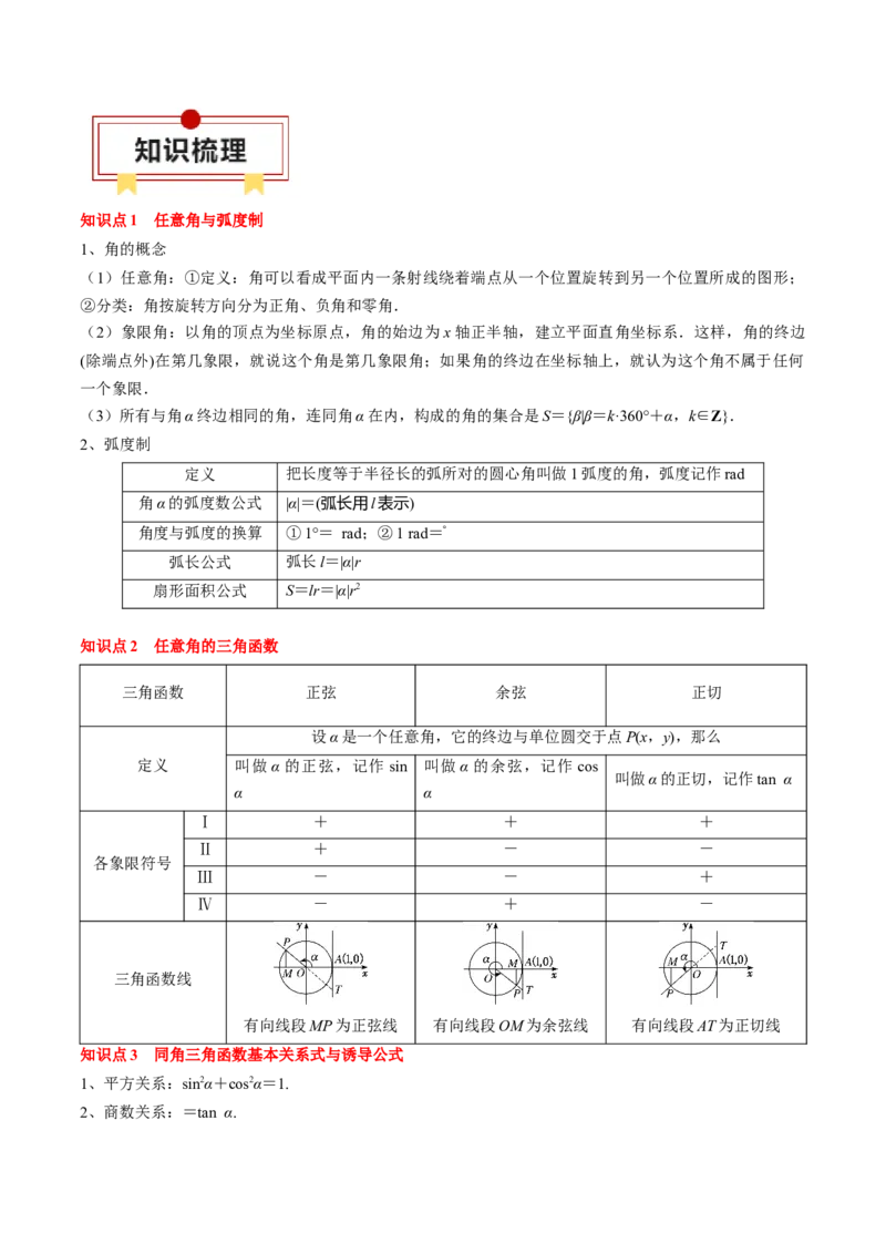 专题06三角函数的概念与公式（解析版）_2.2025数学总复习_2024年新高考资料_1.2024一轮复习_2024年高考数学一轮复习知识清单（新高考专用）