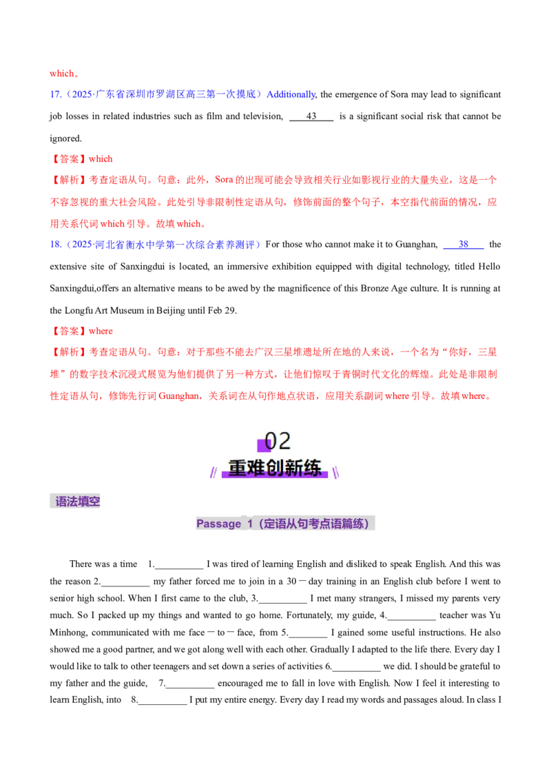 专题09定语从句（练习）（解析版）_3.2025英语总复习_2025年新高考资料_二轮复习_2025年高考英语二轮复习课件ppt+讲义+练习_3.语法