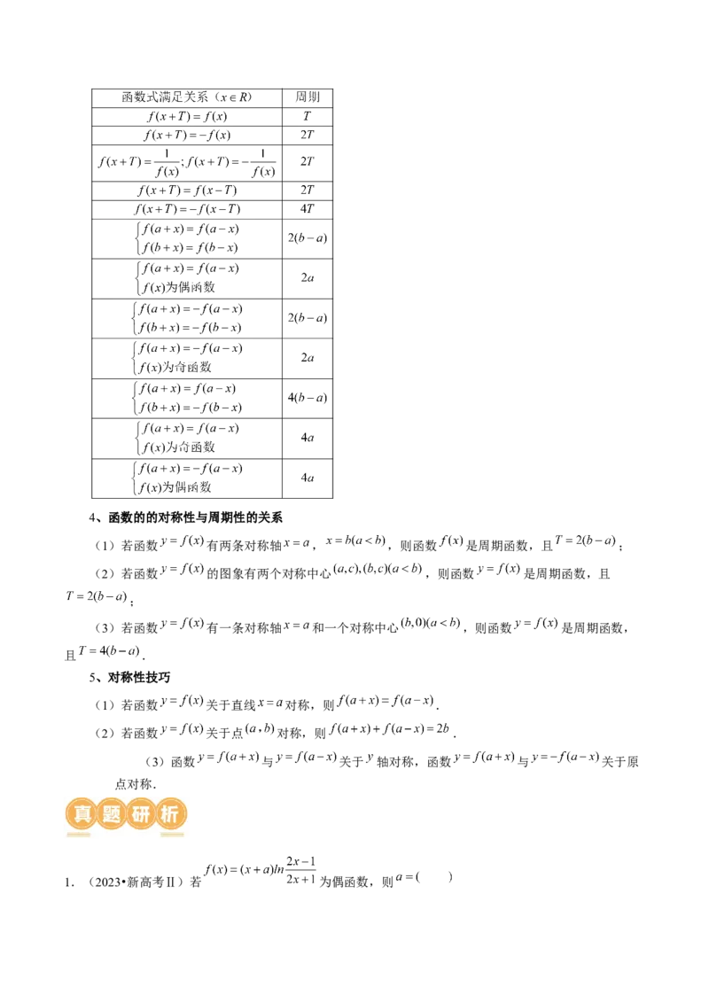 专题04灵活运用周期性、单调性、奇偶性、对称性解决函数性质问题（9大核心考点）（讲义）（原卷版）_2.2025数学总复习_2024年新高考资料_2.2024二轮复习