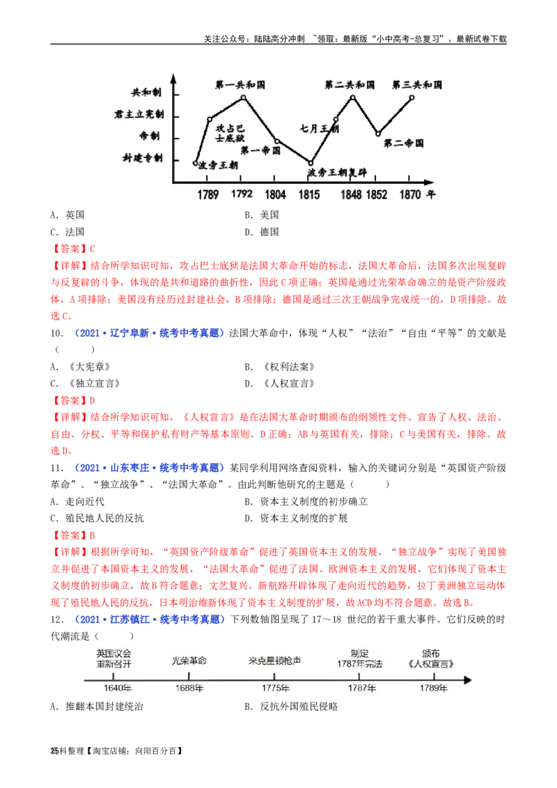 第19课法国大革命和拿破仑帝国（解析版）_02中考总复习（2026版更新中）_06-历史-中考总复习_2024年中考复习资料_专项复习资料_完三年（2021-2023）中考历史真题分项汇编（全国通用）