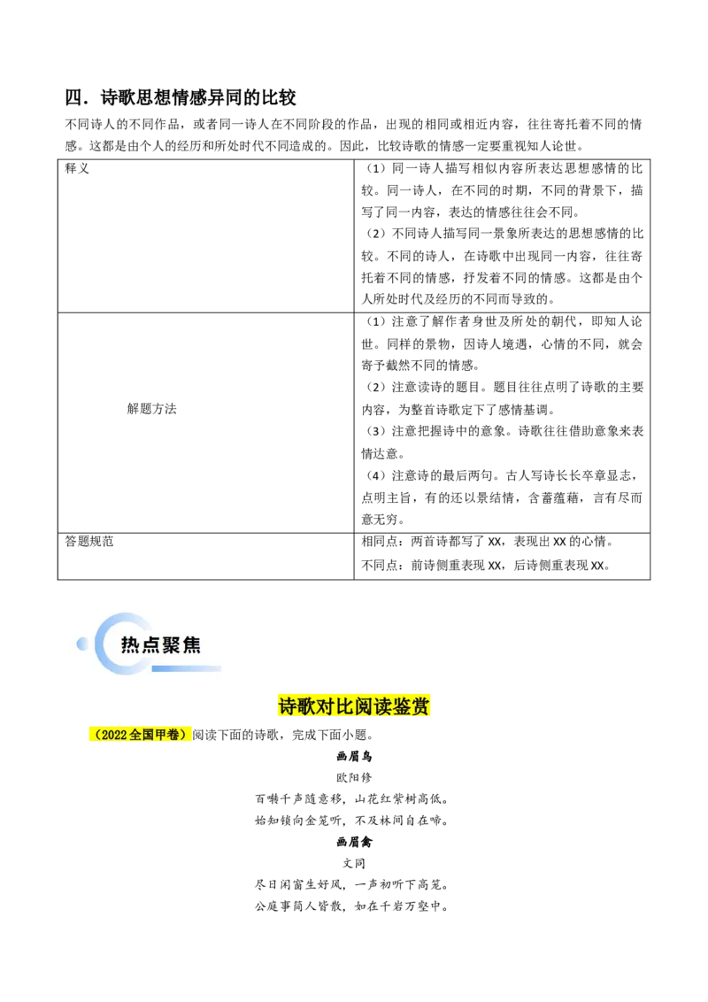 专题05古代诗歌阅读抢分法宝（比较阅读鉴赏）（原卷版）(1)_1.2025语文总复习_2024年新高考资料_5.2024三轮冲刺_备战2024年高考语文抢分秘籍（新高考专用）321997818