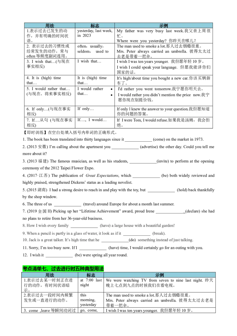 专题06动词时态语态(过去时)（讲案）原卷版_3.2025英语总复习_2025年新高考资料_一轮复习_2025年高考英语一轮复习知识清单