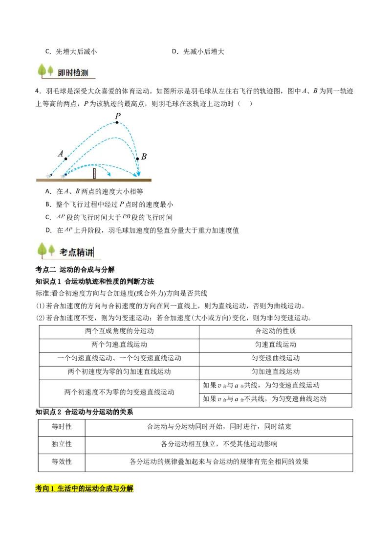 考点14曲线运动运动的合成与分解（核心考点精讲精练）（原卷版）_4.2025物理总复习_2025年新高考资料_一轮复习_备战2025年高考物理一轮复习考点帮（新高考通用）