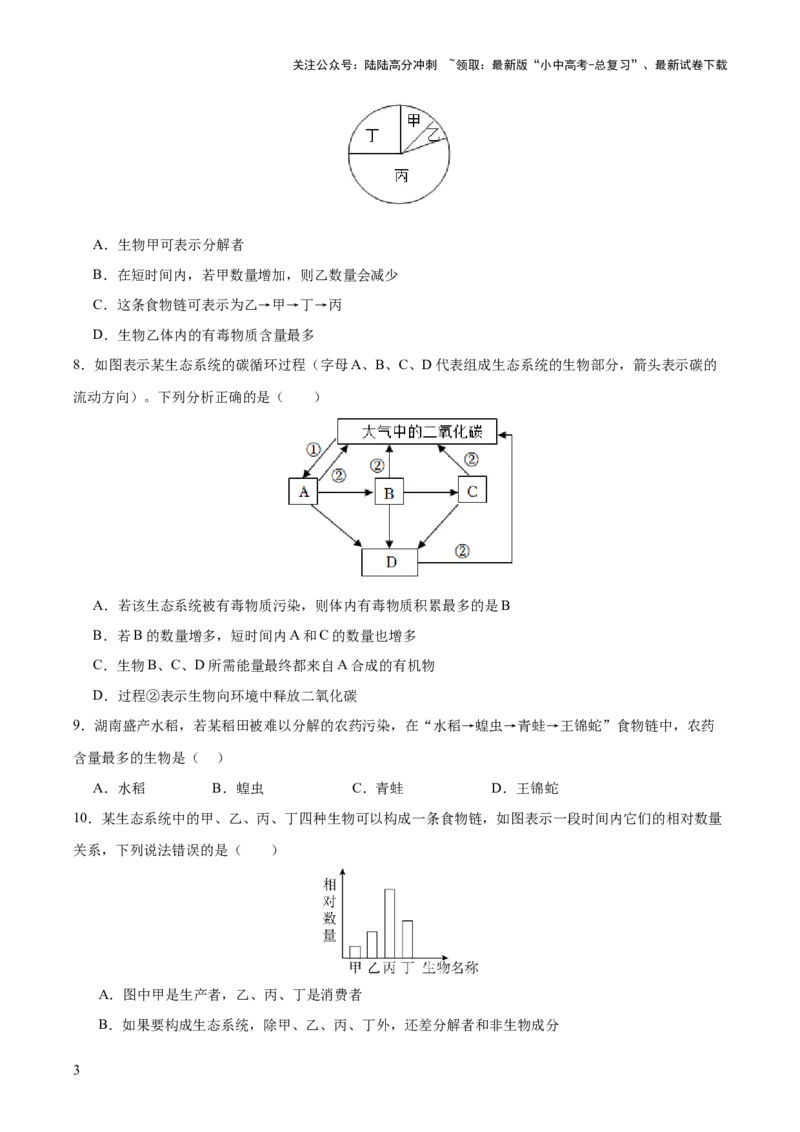 热点突破01食物网和碳循环模型的构建（测试）（原卷版）_02中考总复习（2026版更新中）_08-生物-中考总复习_2025中考复习资料_2025中考二轮课件ppt+讲义+练习生物_测试