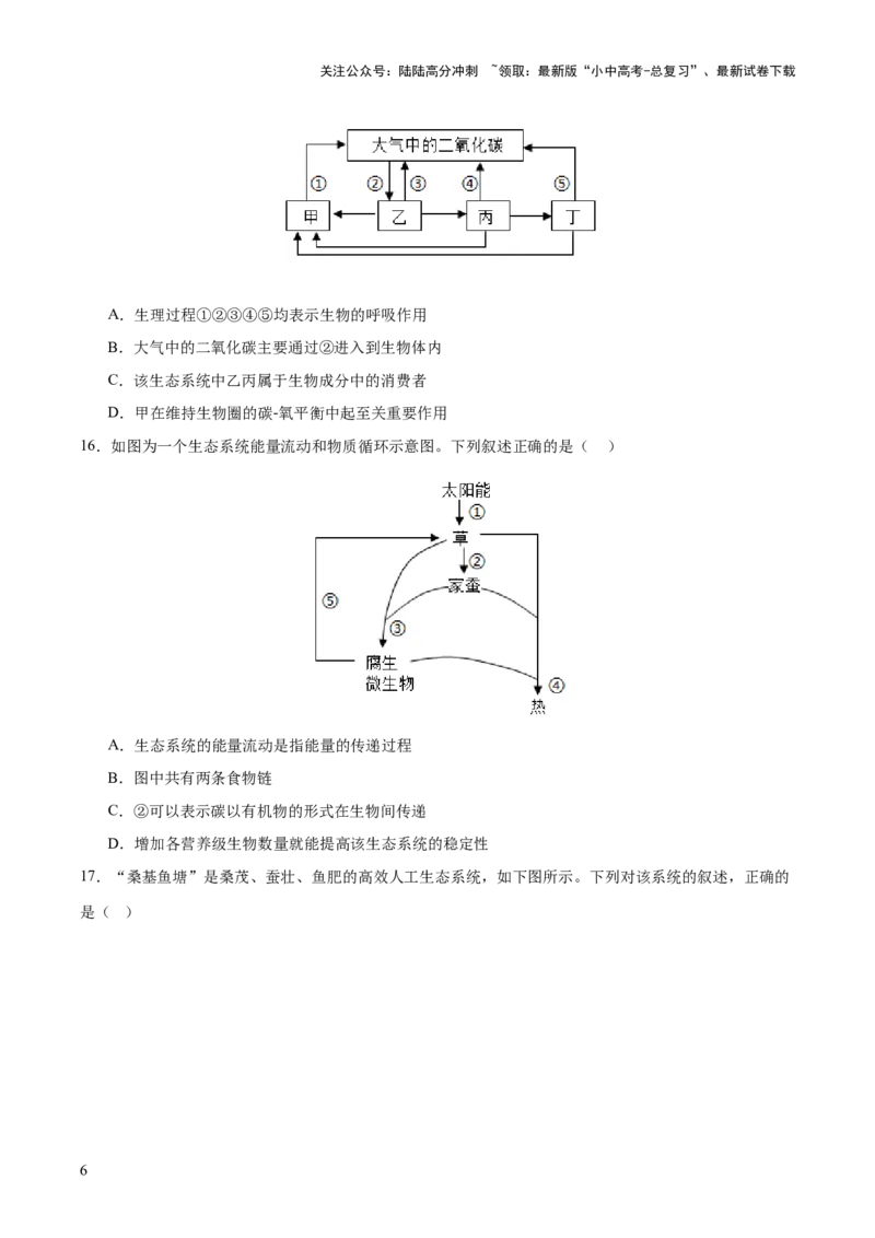热点突破01食物网和碳循环模型的构建（测试）（原卷版）_02中考总复习（2026版更新中）_08-生物-中考总复习_2025中考复习资料_2025中考二轮课件ppt+讲义+练习生物_测试