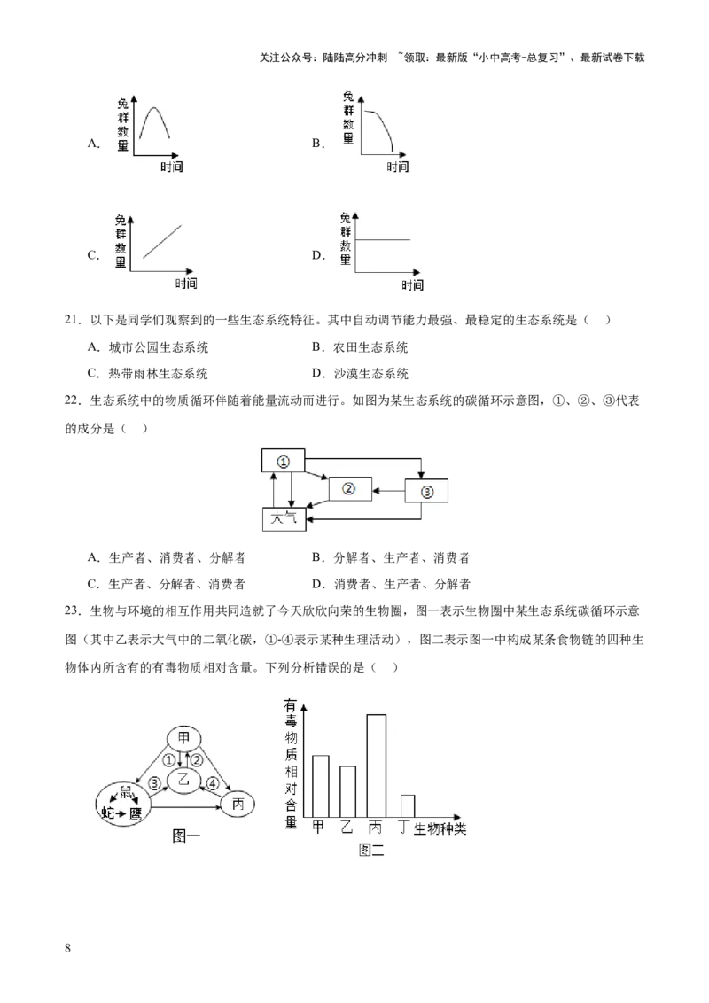 热点突破01食物网和碳循环模型的构建（测试）（原卷版）_02中考总复习（2026版更新中）_08-生物-中考总复习_2025中考复习资料_2025中考二轮课件ppt+讲义+练习生物_测试