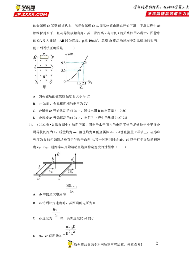 考向20电磁感应动力学问题-备战2023年高考物理一轮复习考点微专题（全国通用）（原卷版）_4.2025物理总复习_赠品通用版（老高考）复习资料_一轮复习