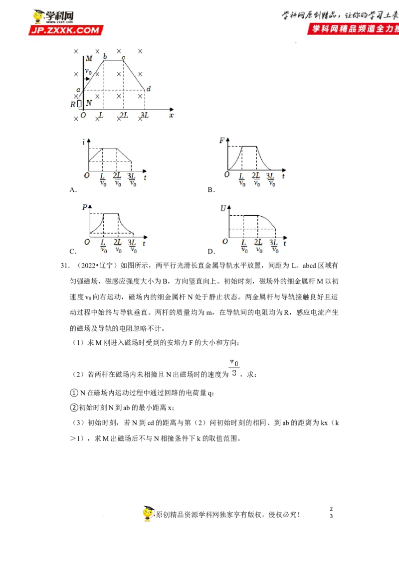 考向20电磁感应动力学问题-备战2023年高考物理一轮复习考点微专题（全国通用）（原卷版）_4.2025物理总复习_赠品通用版（老高考）复习资料_一轮复习