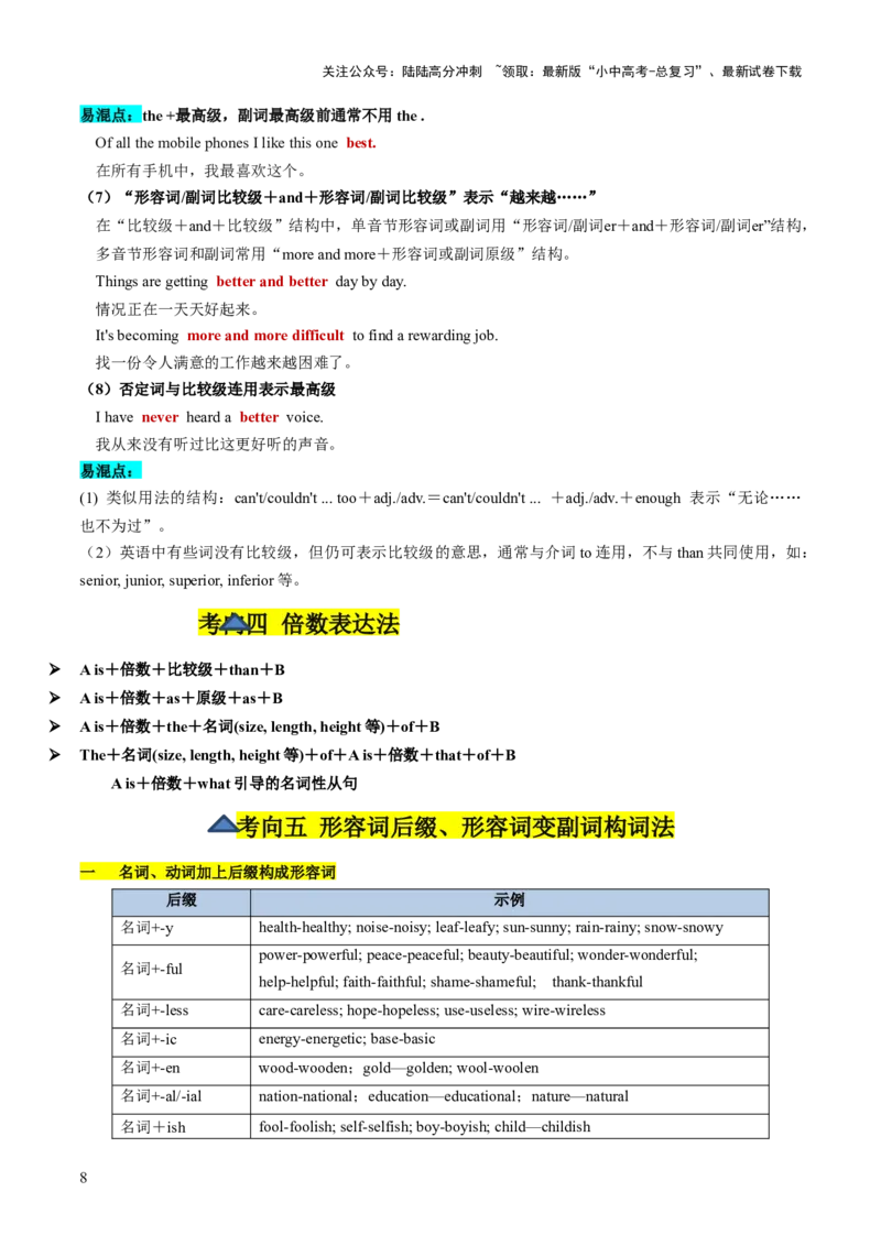 第14讲形容词、副词（讲义）-2024年中考英语一轮复习讲练测（全国通用）（解析版）_02中考总复习（2026版更新中）_03-英语-中考总复习_2024年中考复习资料_一轮复习