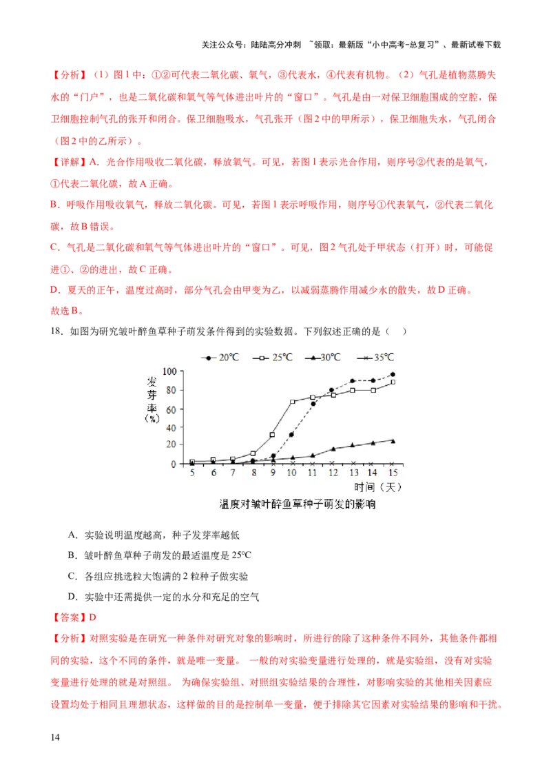 热点突破02植物的三大作用（测试）（解析版）_02中考总复习（2026版更新中）_08-生物-中考总复习_2025中考复习资料_2025中考二轮课件ppt+讲义+练习生物_测试