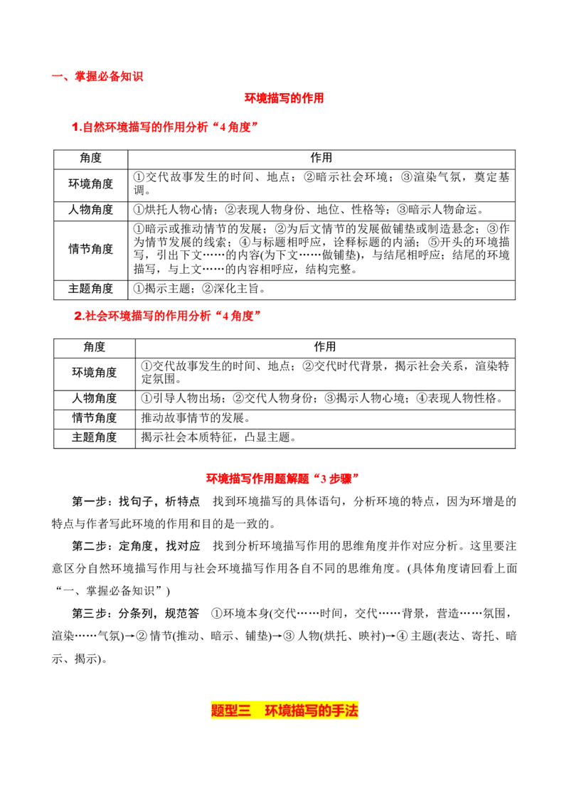 专题03：赏析小说环境（解析版）-上好课2025年高考语文一轮复习知识清单_1.2025语文总复习_2025年新高考资料_一轮复习_2025年高考语文一轮复习知识清单