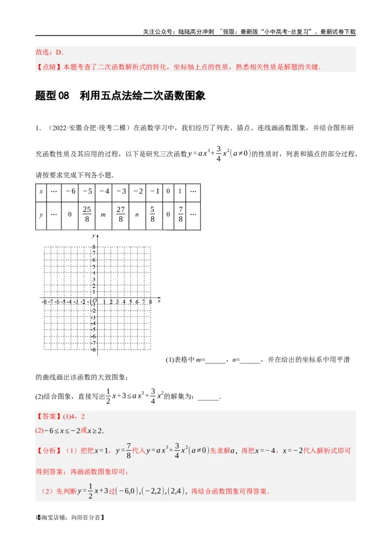 第13讲二次函数图象与性质（练习）（解析版）_02中考总复习（2026版更新中）_02-数学-中考总复习_2024年中考复习资料_一轮复习资料_配套练习（原卷版+解析版）_教师版（含答案解析）