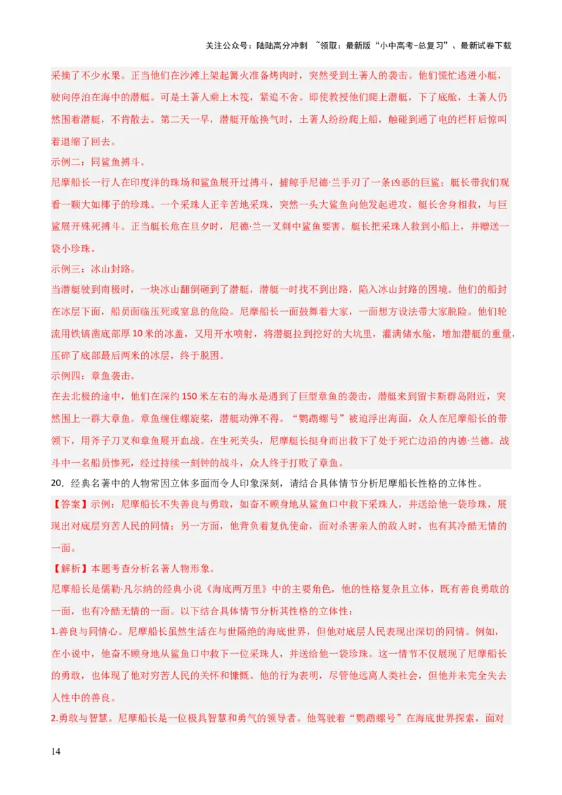 第04讲《海底两万里》整本书阅读(练习）（解析版）_02中考总复习（2026版更新中）_01-语文-中考总复习_2026年中考复习（更新中）_2026年中考语文一轮复习名著阅读