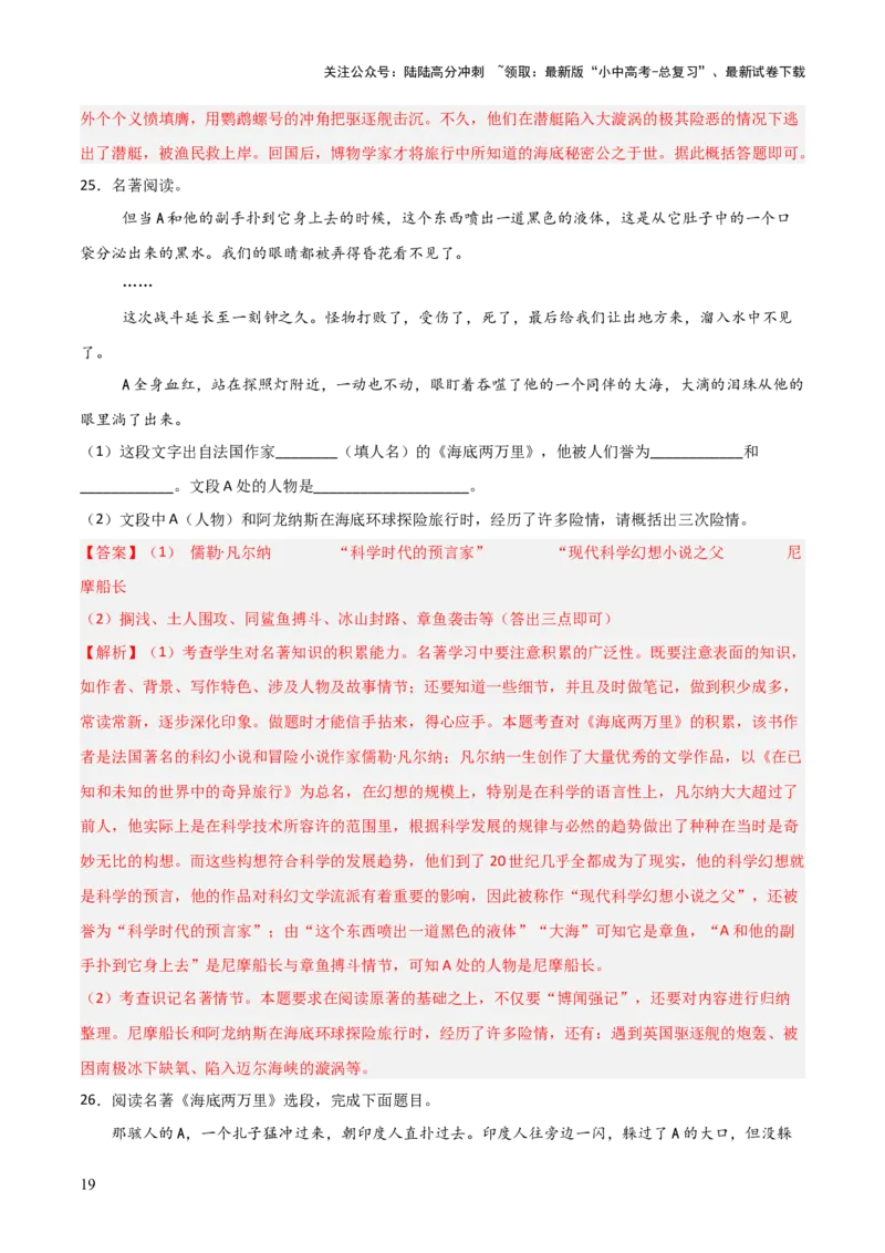 第04讲《海底两万里》整本书阅读(练习）（解析版）_02中考总复习（2026版更新中）_01-语文-中考总复习_2026年中考复习（更新中）_2026年中考语文一轮复习名著阅读