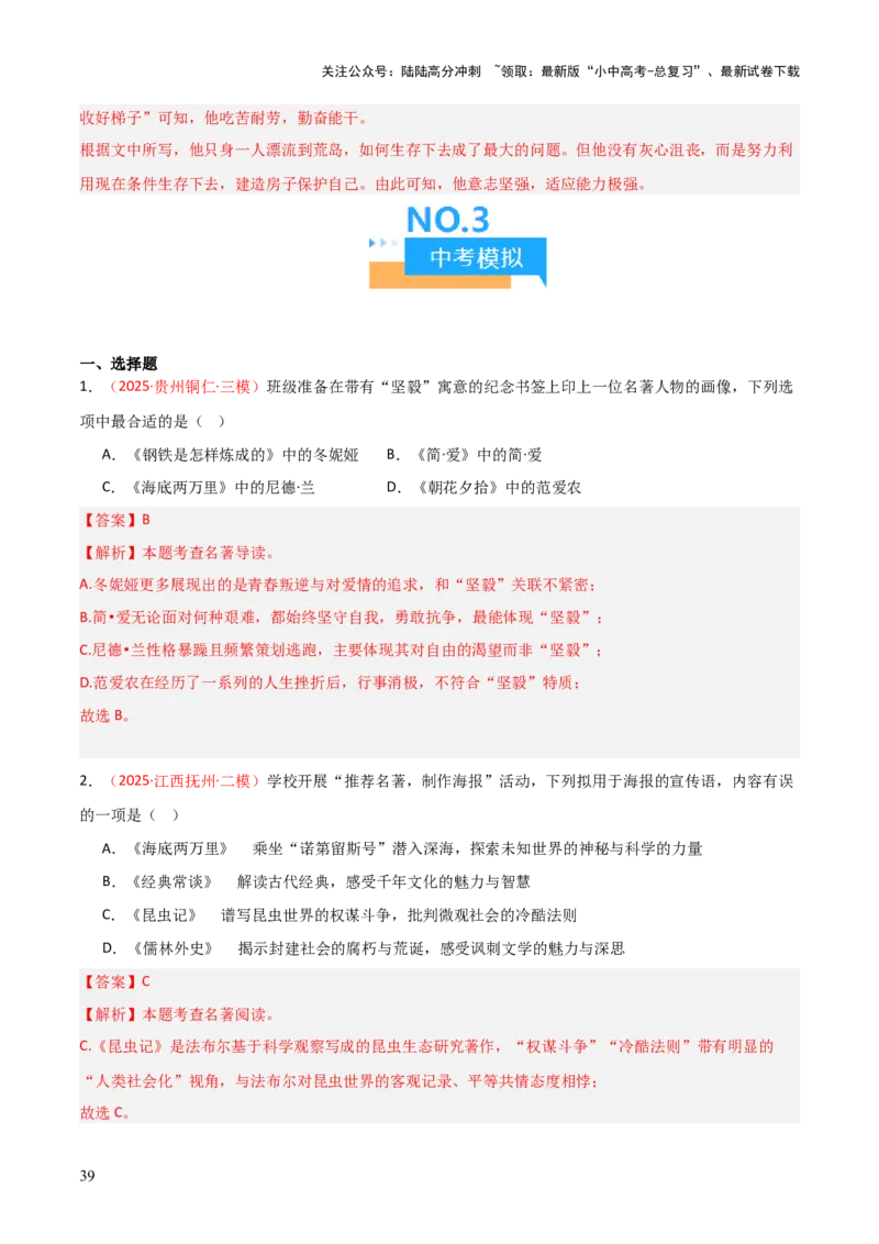 第04讲《海底两万里》整本书阅读(练习）（解析版）_02中考总复习（2026版更新中）_01-语文-中考总复习_2026年中考复习（更新中）_2026年中考语文一轮复习名著阅读