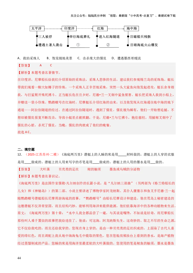 第04讲《海底两万里》整本书阅读(练习）（解析版）_02中考总复习（2026版更新中）_01-语文-中考总复习_2026年中考复习（更新中）_2026年中考语文一轮复习名著阅读