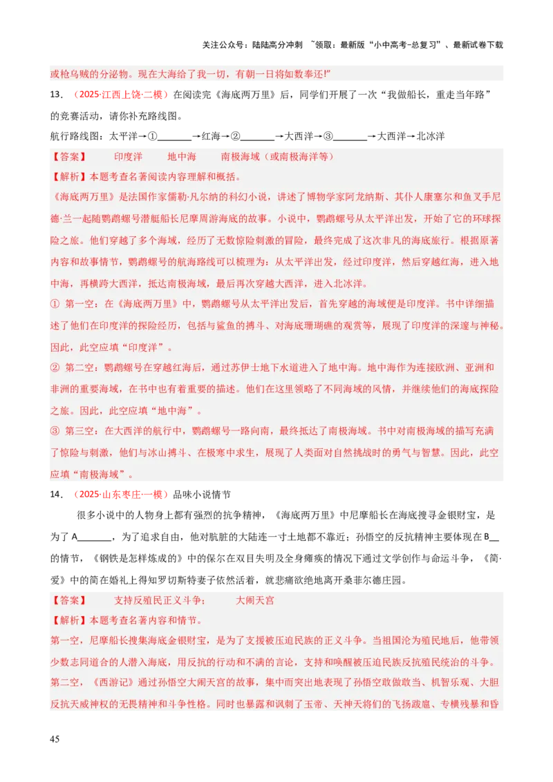 第04讲《海底两万里》整本书阅读(练习）（解析版）_02中考总复习（2026版更新中）_01-语文-中考总复习_2026年中考复习（更新中）_2026年中考语文一轮复习名著阅读