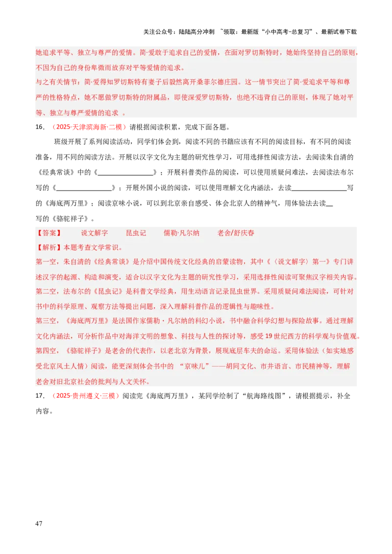 第04讲《海底两万里》整本书阅读(练习）（解析版）_02中考总复习（2026版更新中）_01-语文-中考总复习_2026年中考复习（更新中）_2026年中考语文一轮复习名著阅读