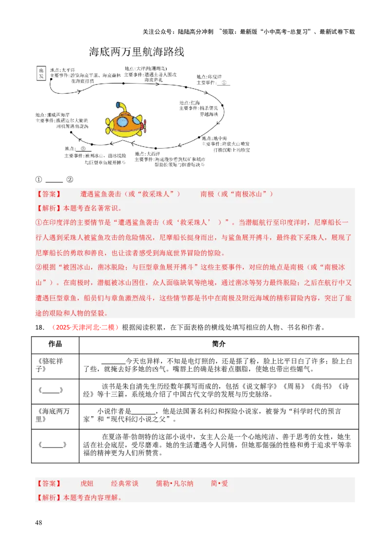 第04讲《海底两万里》整本书阅读(练习）（解析版）_02中考总复习（2026版更新中）_01-语文-中考总复习_2026年中考复习（更新中）_2026年中考语文一轮复习名著阅读