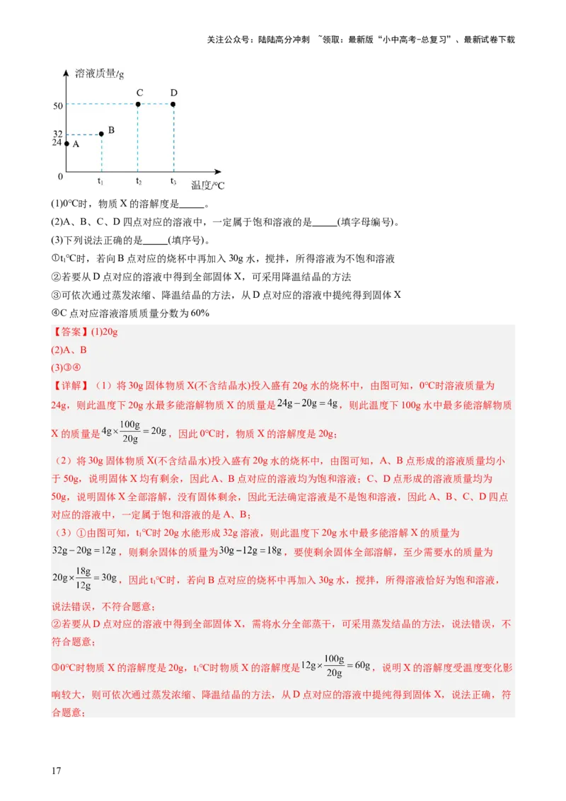 热点突破溶解度及溶解度曲线（讲练）（解析版）_02中考总复习（2026版更新中）_05-化学-中考总复习_2025年中考复习资料_2025中考二轮课件ppt+讲义+练习化学_讲义+练习