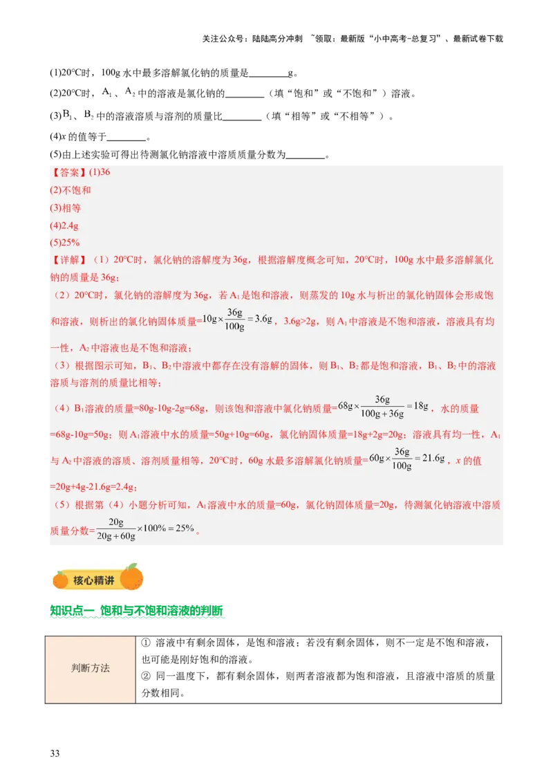 热点突破溶解度及溶解度曲线（讲练）（解析版）_02中考总复习（2026版更新中）_05-化学-中考总复习_2025年中考复习资料_2025中考二轮课件ppt+讲义+练习化学_讲义+练习