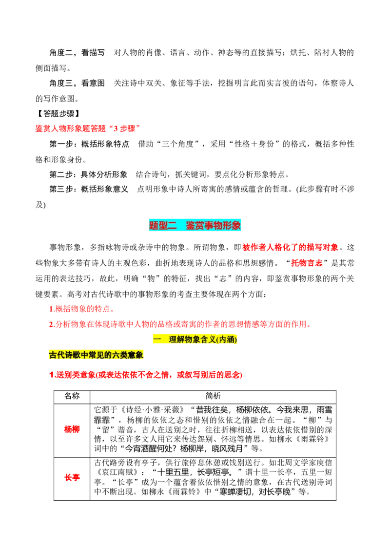专题02：鉴赏诗歌形象（原卷版）-上好课2025年高考语文一轮复习知识清单_1.2025语文总复习_2025年新高考资料_一轮复习_2025年高考语文一轮复习知识清单_第七章古代诗歌鉴赏