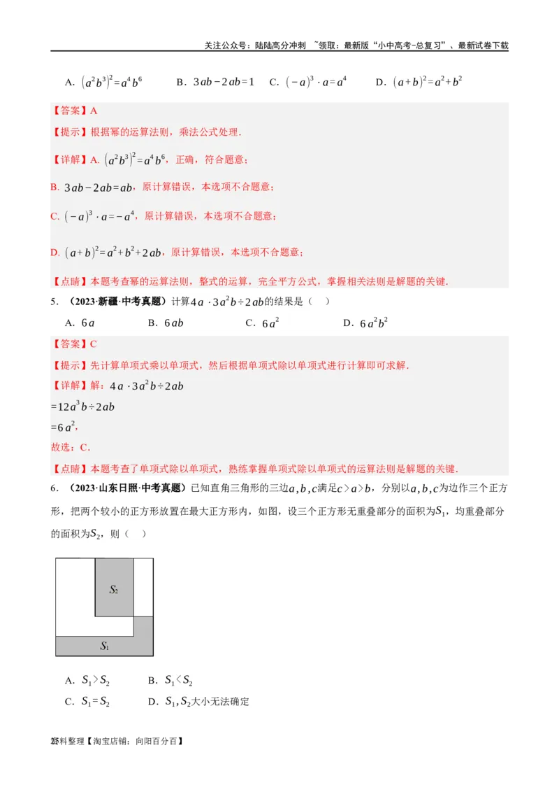 第02讲整式与因式分解（练习）（解析版）_02中考总复习（2026版更新中）_02-数学-中考总复习_2024年中考复习资料_一轮复习资料_配套练习（原卷版+解析版）_教师版（含答案解析）