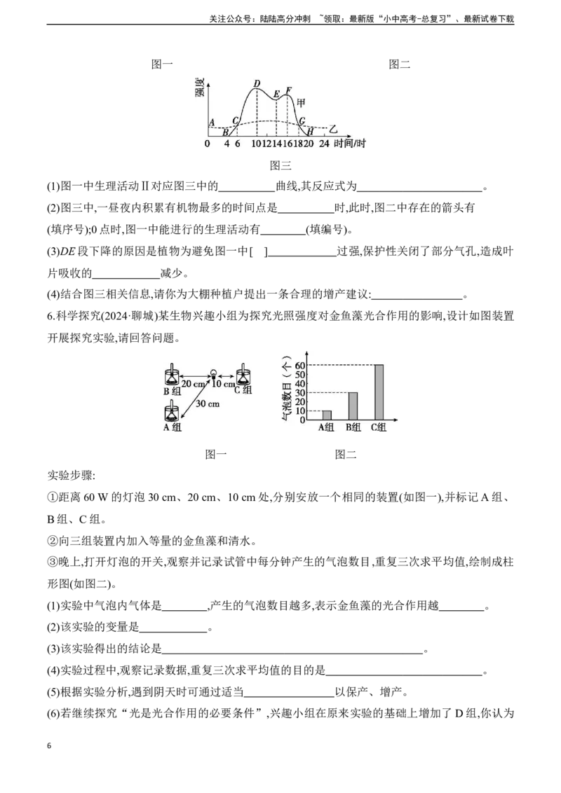 第08讲　植物的光合作用、呼吸作用与植物在生物圈中的作用2025年中考生物学专题练习（含答案）_02中考总复习（2026版更新中）_08-生物-中考总复习_2025中考复习资料