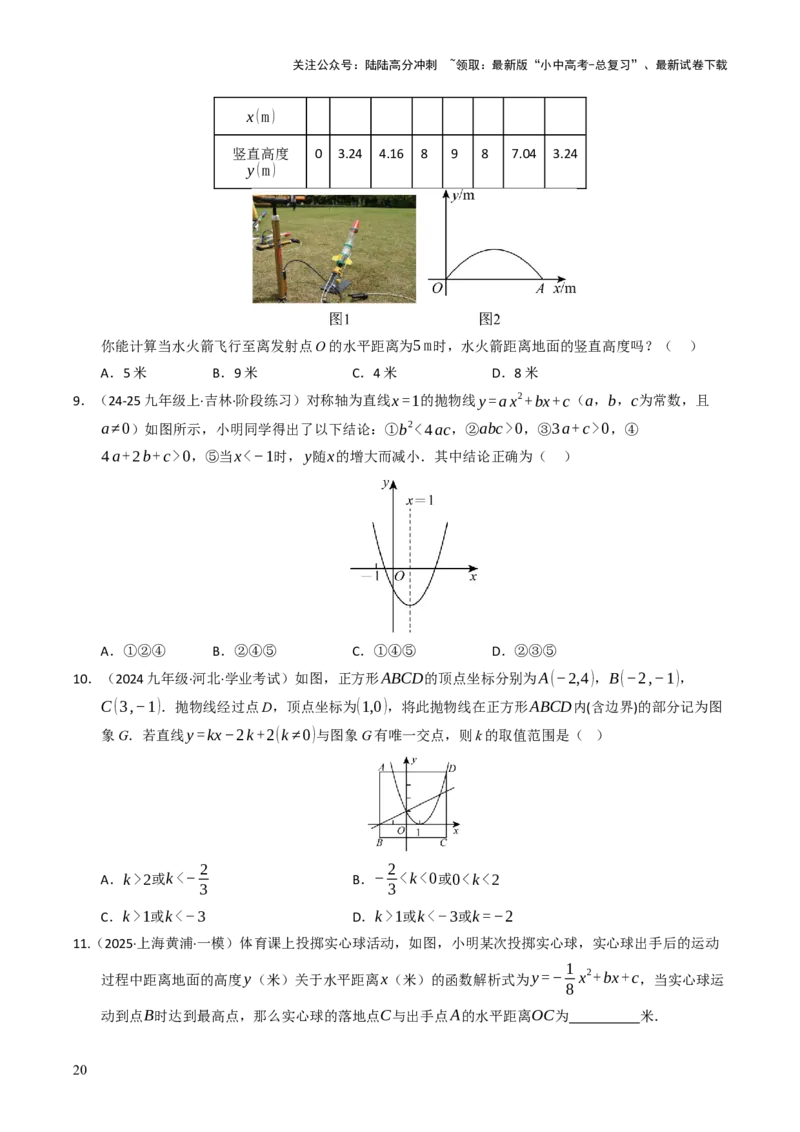 热点05二次函数的图象及简单应用（8大题型+高分技法+限时提升练）（原卷版）_02中考总复习（2026版更新中）_02-数学-中考总复习_2025中考复习资料_2025年中考数学二轮重点专题专练