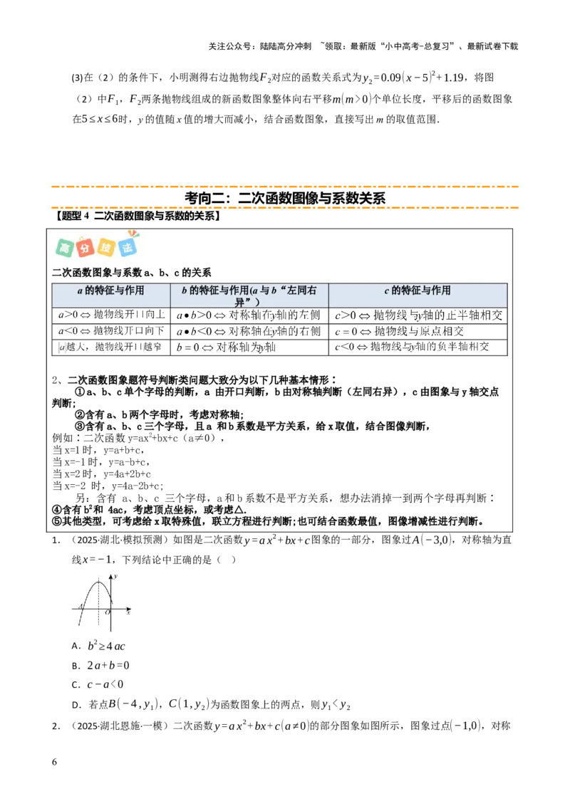 热点05二次函数的图象及简单应用（8大题型+高分技法+限时提升练）（原卷版）_02中考总复习（2026版更新中）_02-数学-中考总复习_2025中考复习资料_2025年中考数学二轮重点专题专练