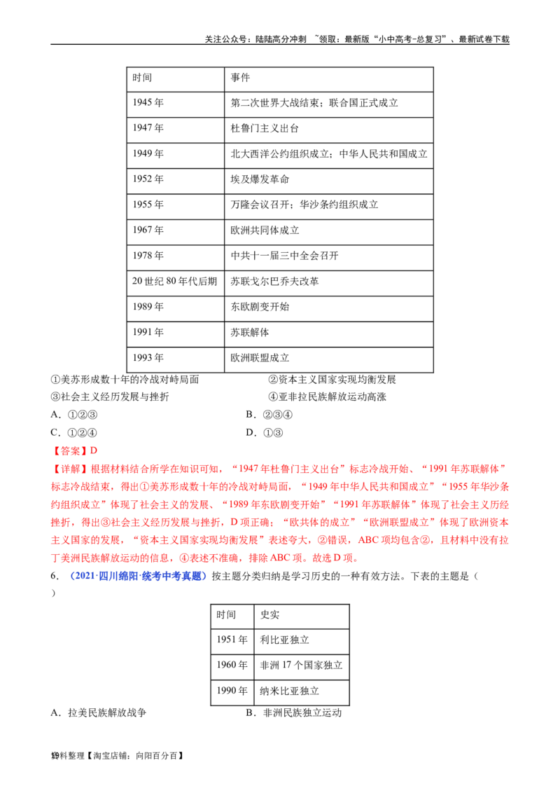 第19课亚非拉国家的新发展（解析版）_02中考总复习（2026版更新中）_06-历史-中考总复习_2024年中考复习资料_专项复习资料_完三年（2021-2023）中考历史真题分项汇编（全国通用）