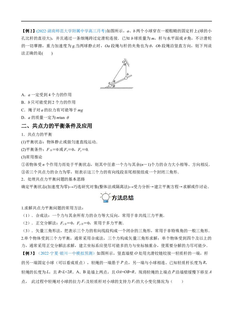 难点03受力分析　共点力平衡&mdash;&mdash;全攻略备战2023年高考物理一轮重难点复习（原卷版）_4.2025物理总复习_2023年新高复习资料_一轮复习_全攻略备战2023年高考物理一轮重难点复习