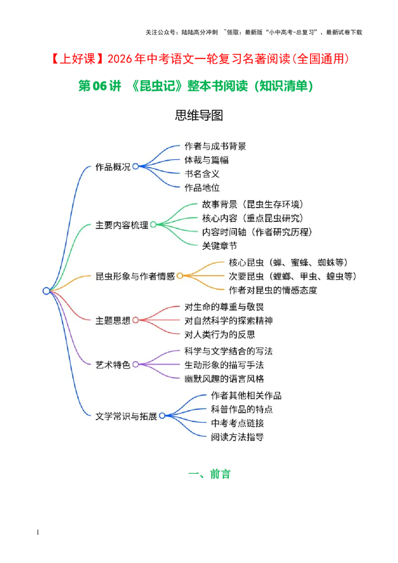 第06讲《昆虫记》整本书阅读(清单）-上好课2026年中考语文一轮复习名著阅读(全国通用)_02中考总复习（2026版更新中）_01-语文-中考总复习_2026年中考复习（更新中）