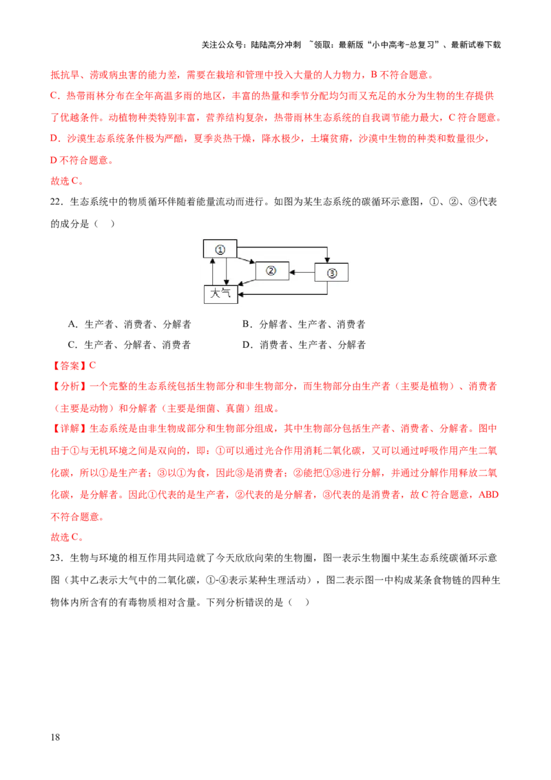 热点突破01食物网和碳循环模型的构建（测试）（解析版）_02中考总复习（2026版更新中）_08-生物-中考总复习_2025中考复习资料_2025中考二轮课件ppt+讲义+练习生物_测试