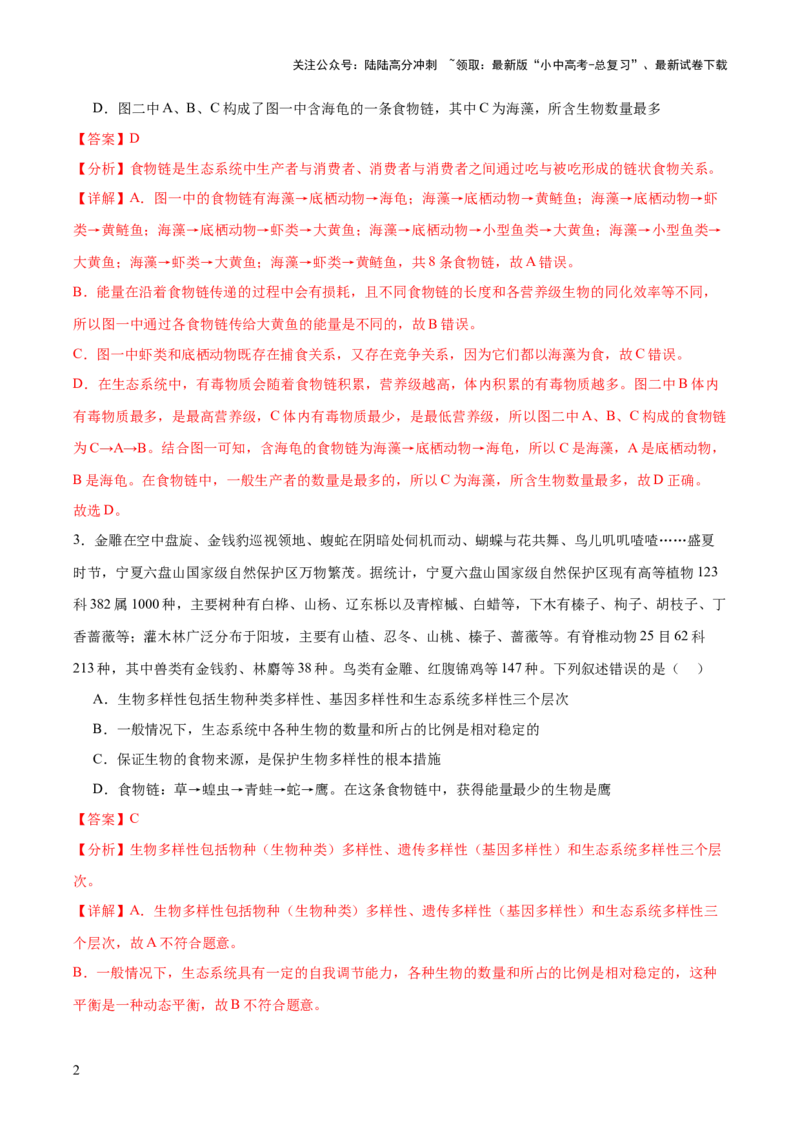 热点突破01食物网和碳循环模型的构建（测试）（解析版）_02中考总复习（2026版更新中）_08-生物-中考总复习_2025中考复习资料_2025中考二轮课件ppt+讲义+练习生物_测试