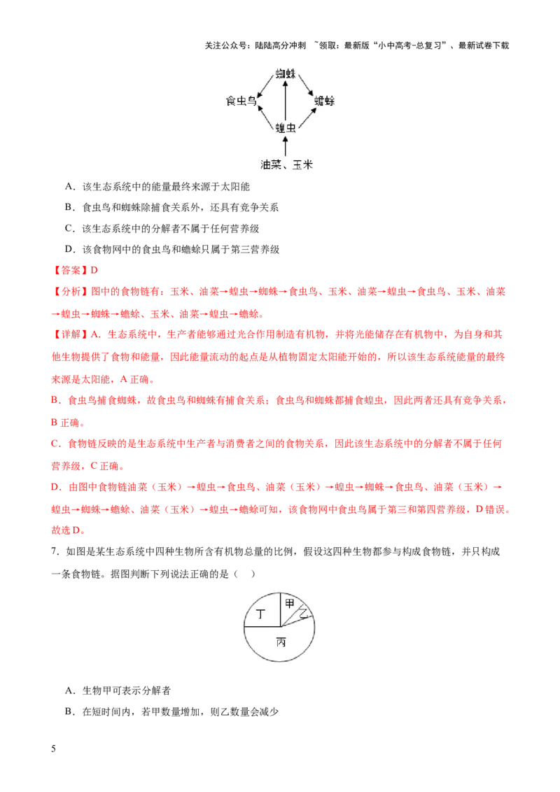 热点突破01食物网和碳循环模型的构建（测试）（解析版）_02中考总复习（2026版更新中）_08-生物-中考总复习_2025中考复习资料_2025中考二轮课件ppt+讲义+练习生物_测试