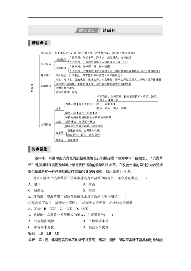 2023年高考地理二轮复习（全国版）第1部分专题突破专题11微专题20　盐碱化_9.2025地理总复习_赠品通用版（老高考）复习资料_二轮复习_2023年高考地理二轮复习讲义+课件（全国版）