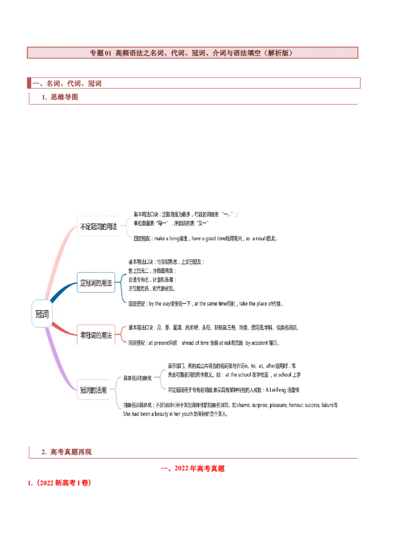 专题01高频语法之名词、代词、冠词、介词与语法填空（解析版）_3.2025英语总复习_2024年新高考资料_2.2024二轮复习_2024年高考英语二轮热点题型归纳与变式演练（新高考通用）